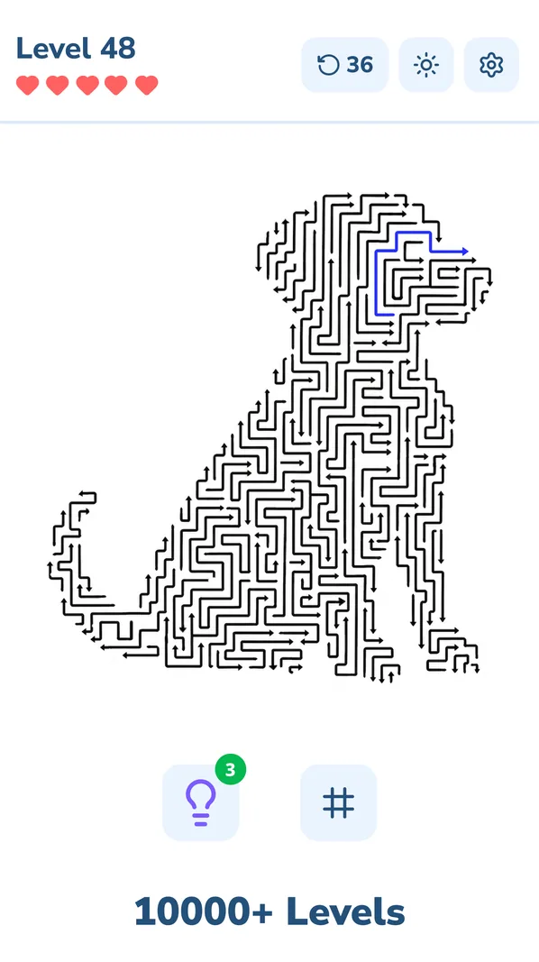 Creative dog-shaped puzzle level with 10,000+ levels