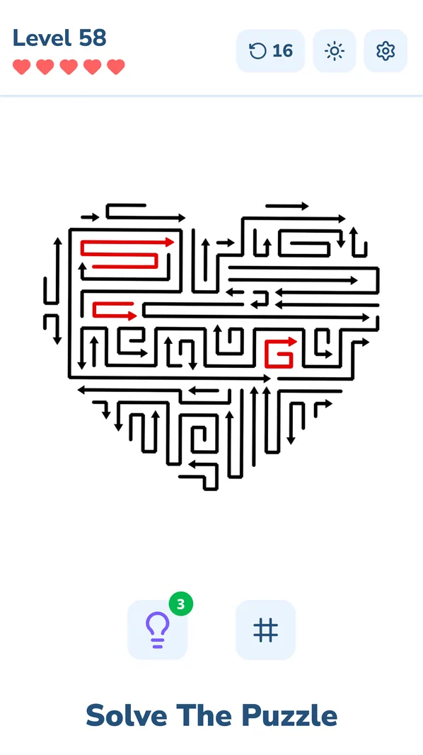 Heart-shaped puzzle — solve unique logic mazes